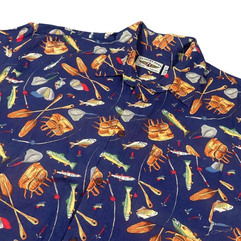 Straight Down Clothing Co Men's XL Fishing Blue Multi‎ Color Button Shirt
